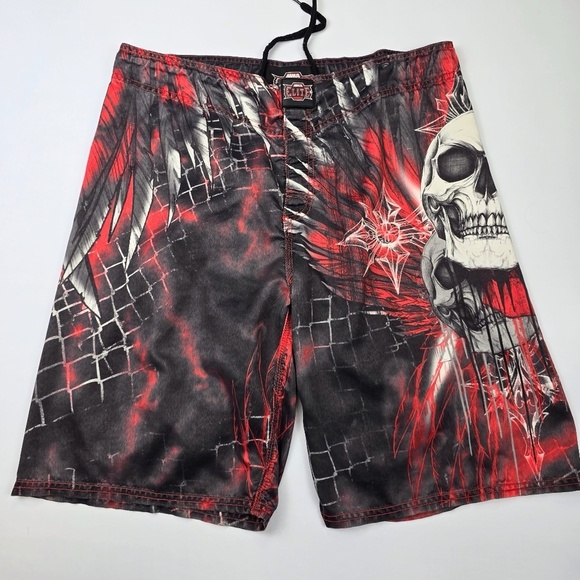 Vintage Y2K MMA Elite All Over Print Board Shorts Large (36) Skull Pattern - Picture 1 of 8